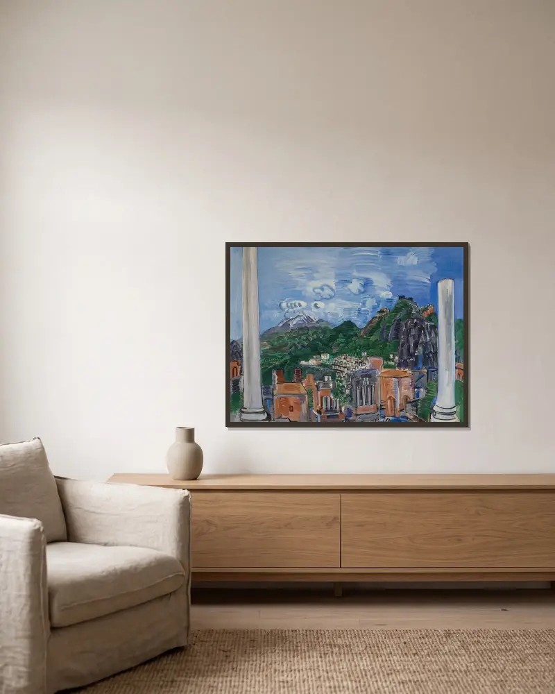 Den antika teatern i Taormina av Raoul Dufy inramad på en vägg