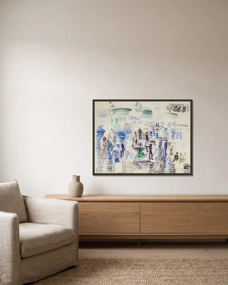 Figurer på stranden av Raoul Dufy inramad på en vägg