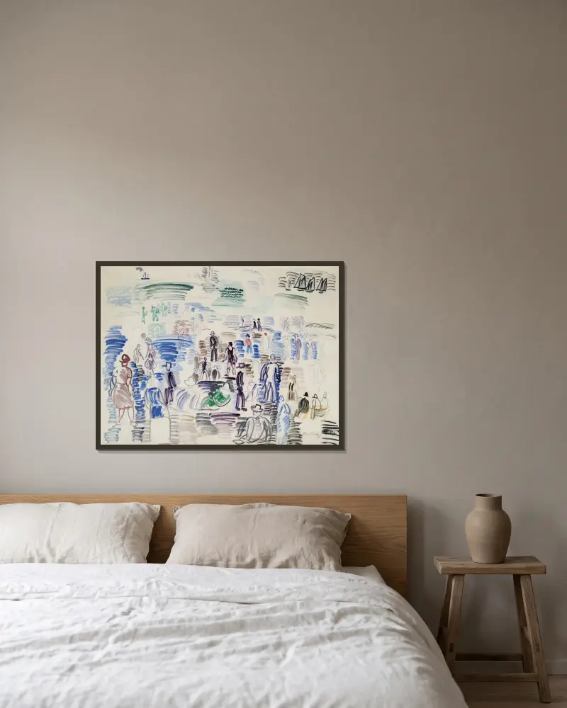Figurer på stranden av Raoul Dufy inramad på en vägg