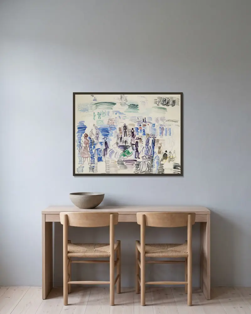 Figurer på stranden av Raoul Dufy inramad på en vägg