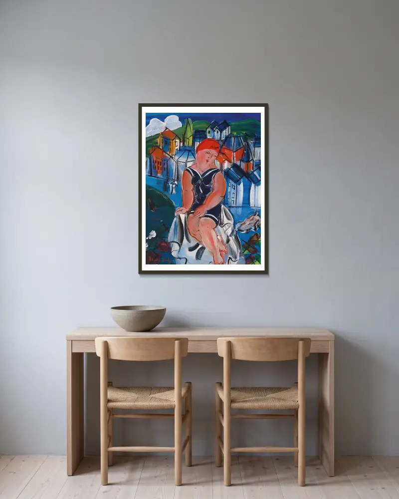 Liten badande flicka vid Sainte-Adresse av Raoul Dufy inramad på en vägg