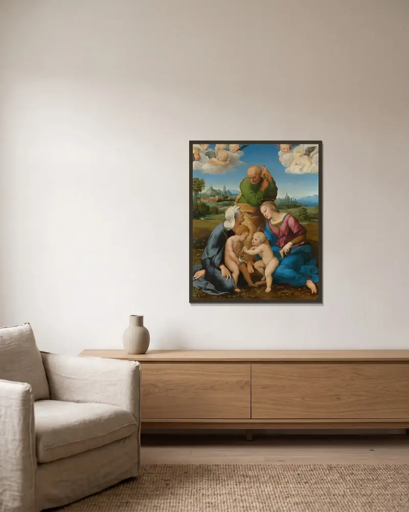 Canigiani Holy Family av Raphael inramad på en vägg