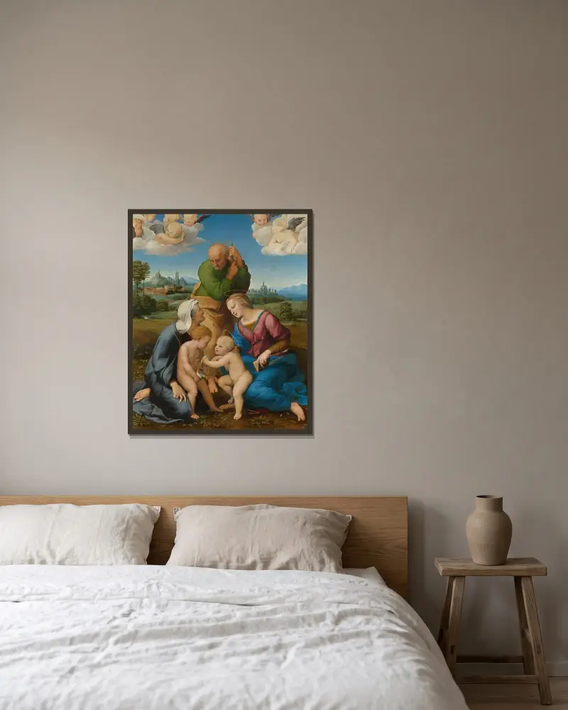 Canigiani Holy Family av Raphael inramad på en vägg