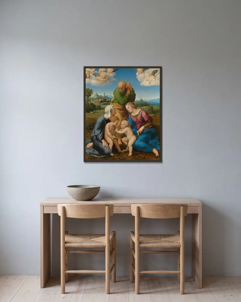 Canigiani Holy Family av Raphael inramad på en vägg