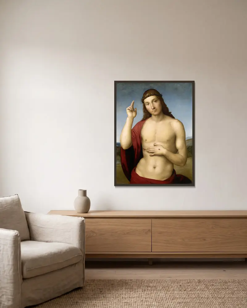 Christ Blessing (Pax Vobiscum) av Raphael inramad på en vägg