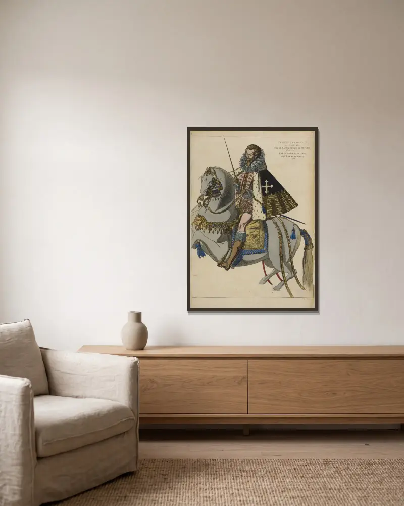 Karl Emanuel I., genannt der Große, Herzog von Savoyen, Fürst von Piemont 1600–12. Nach einem zeitgenössischen Porträt von J. de Fornazeris von Raphaël Jacquemin gerahmt an einer Wand