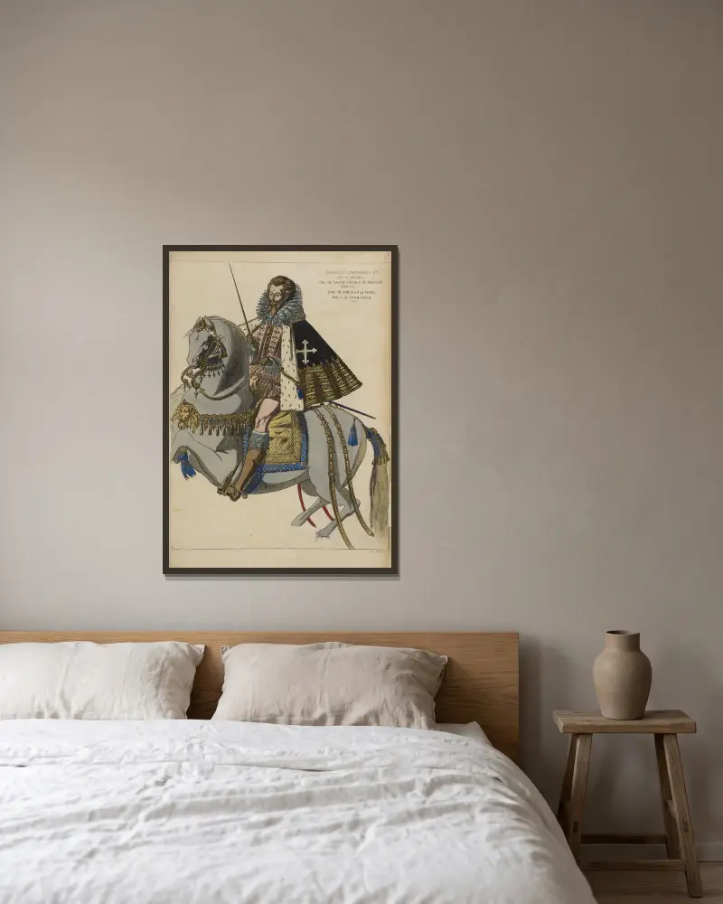 Karl Emanuel I., genannt der Große, Herzog von Savoyen, Fürst von Piemont 1600–12. Nach einem zeitgenössischen Porträt von J. de Fornazeris von Raphaël Jacquemin gerahmt an einer Wand