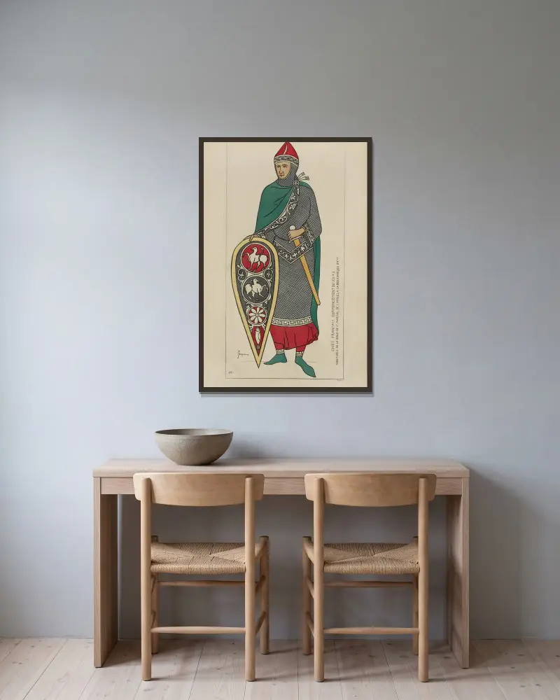 Fransk furste i början av 1100-talet, miniatyrer ur Bibeln från Saint-Martial i Limoges, i det kejserliga biblioteket. av Raphaël Jacquemin inramad på en vägg