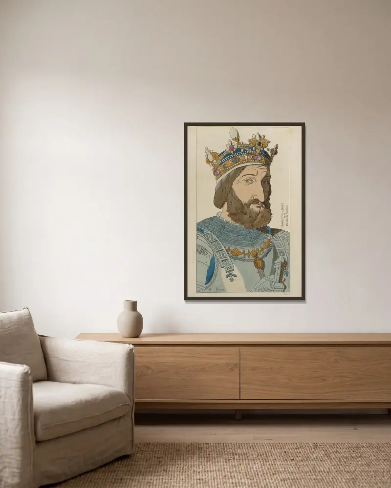 Frans I, kung av Frankrike. 1536. Efter Agostino Veneziano. av Raphaël Jacquemin inramad på en vägg