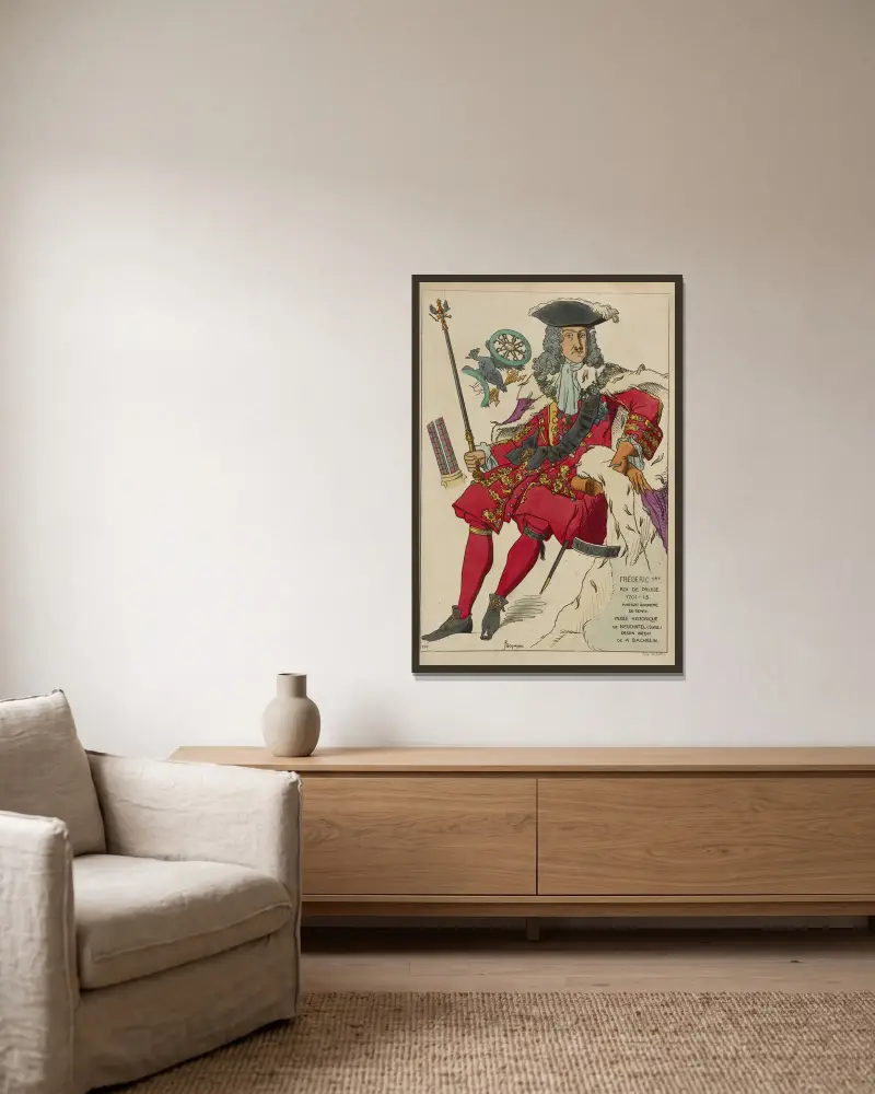 Friedrich I., König von Preußen. 1701–13. Anonymes Porträt der Zeit. Historisches Museum Neuchâtel (Schweiz) von Raphaël Jacquemin gerahmt an einer Wand