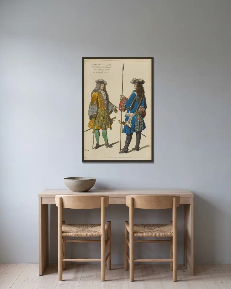 Marskalken de Tallard och herr de Laubanie i lägret framför Landau, november 1703. Efter ett samtida stick. av Raphaël Jacquemin inramad på en vägg