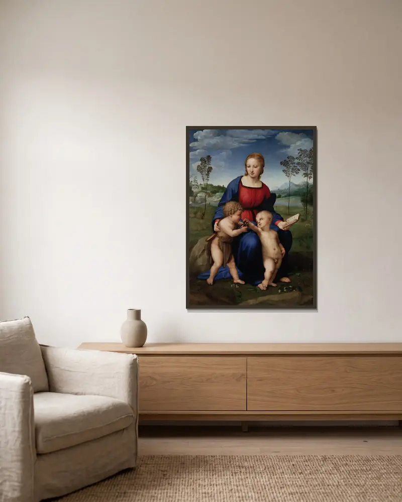 Madonna Del Cardellino av Raphael inramad på en vägg