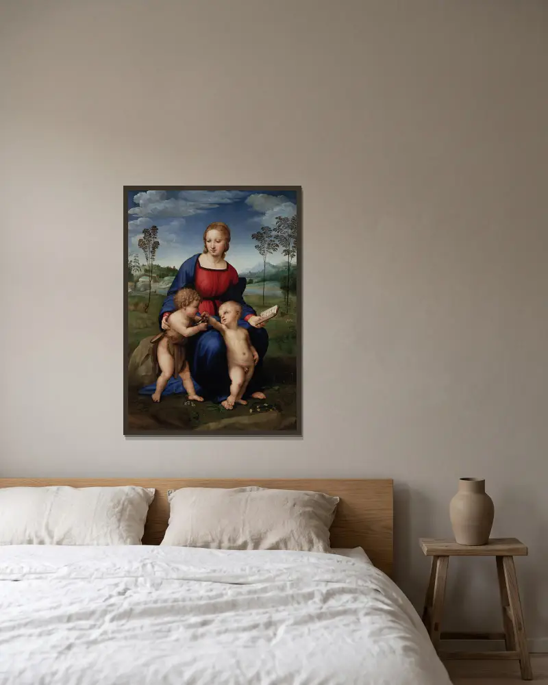 Madonna Del Cardellino av Raphael inramad på en vägg