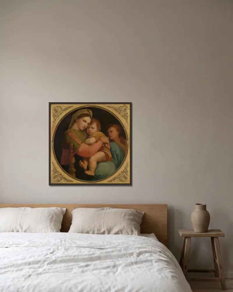 Madonna av Raphael inramad på en vägg