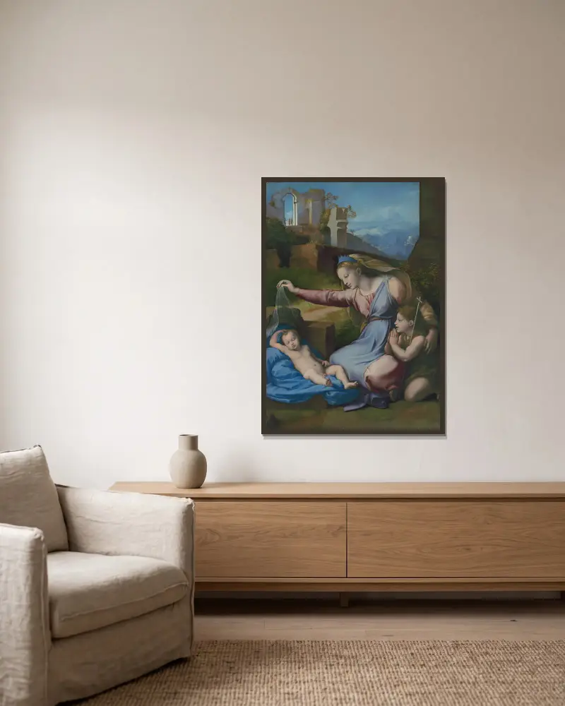 Madonna s modrým diadémem, Raphael v rámu na stěně