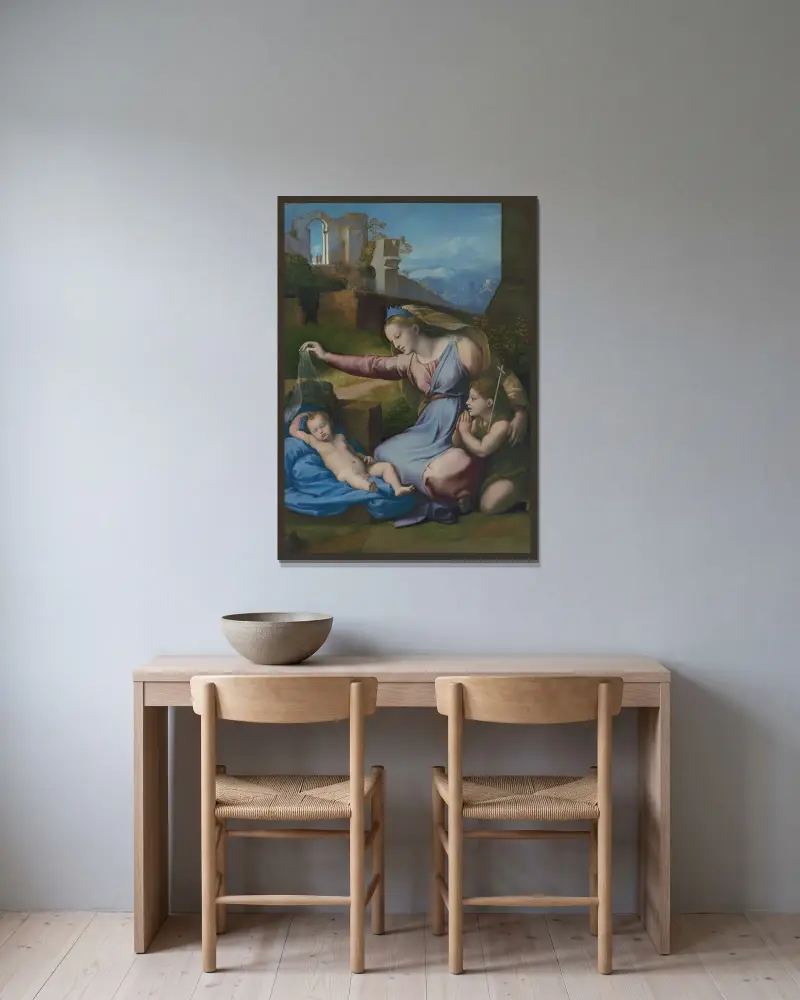 Madonna s modrým diadémem, Raphael v rámu na stěně