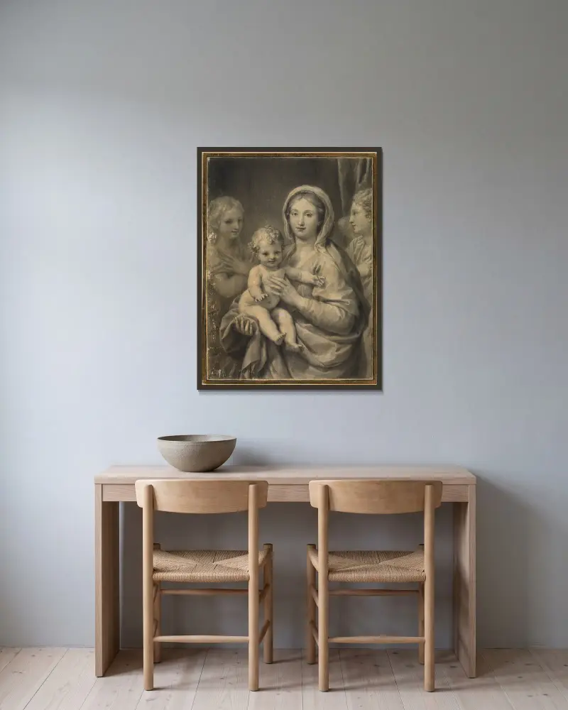 Madonna med barnet och två änglar av Anton Raphael Mengs inramad på en vägg