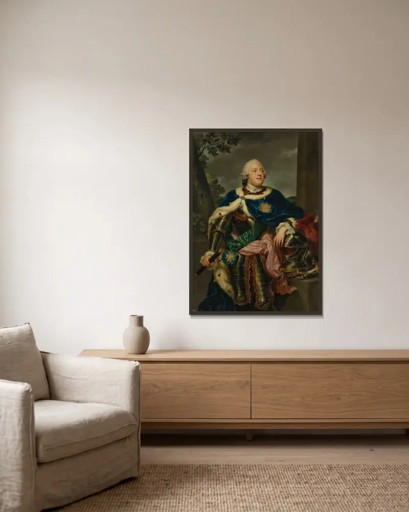 Porträtt av Fredrik Kristian, prins av Sachsen av Anton Raphael Mengs inramad på en vägg