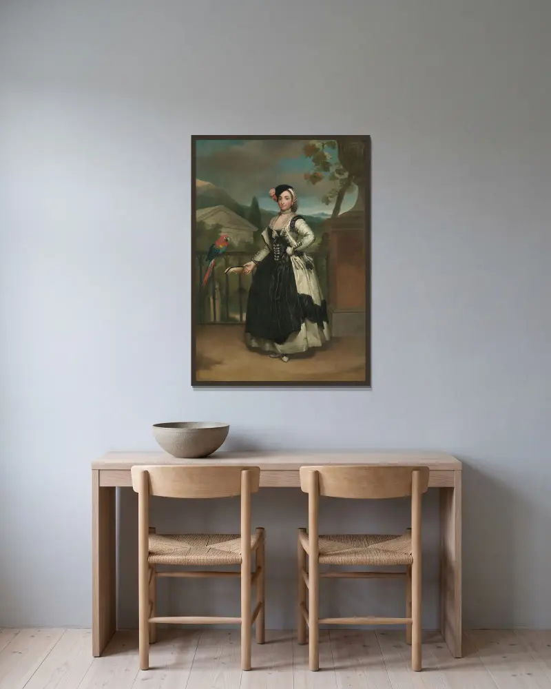 Porträtt av Isabel Parreño y Arce, markisinna av Llano av Anton Raphael Mengs inramad på en vägg