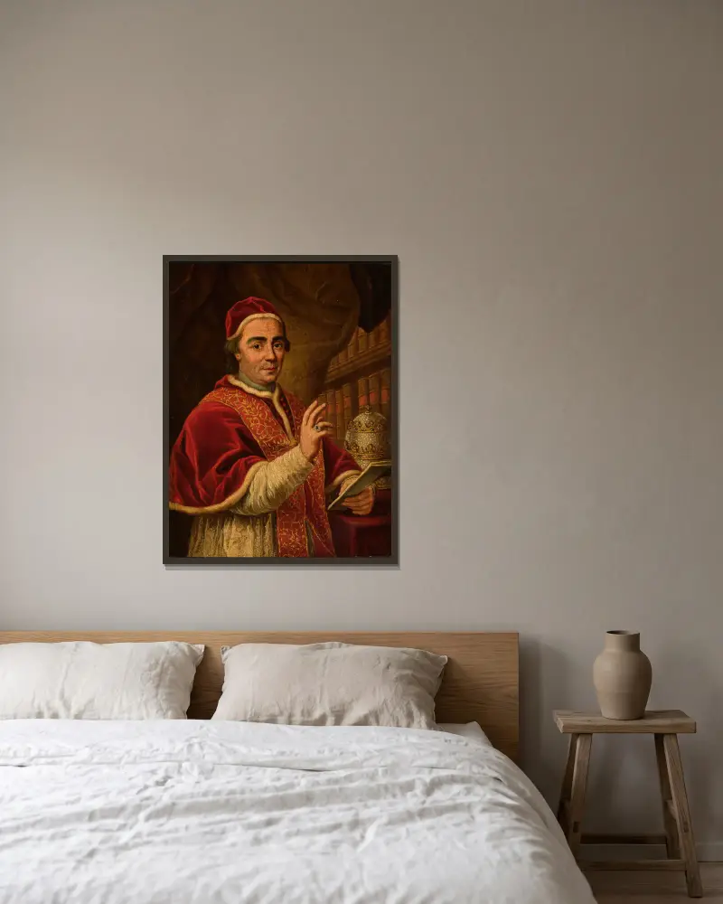 Porträtt av påve Clemens XIII – nr 1 av Anton Raphael Mengs inramad på en vägg