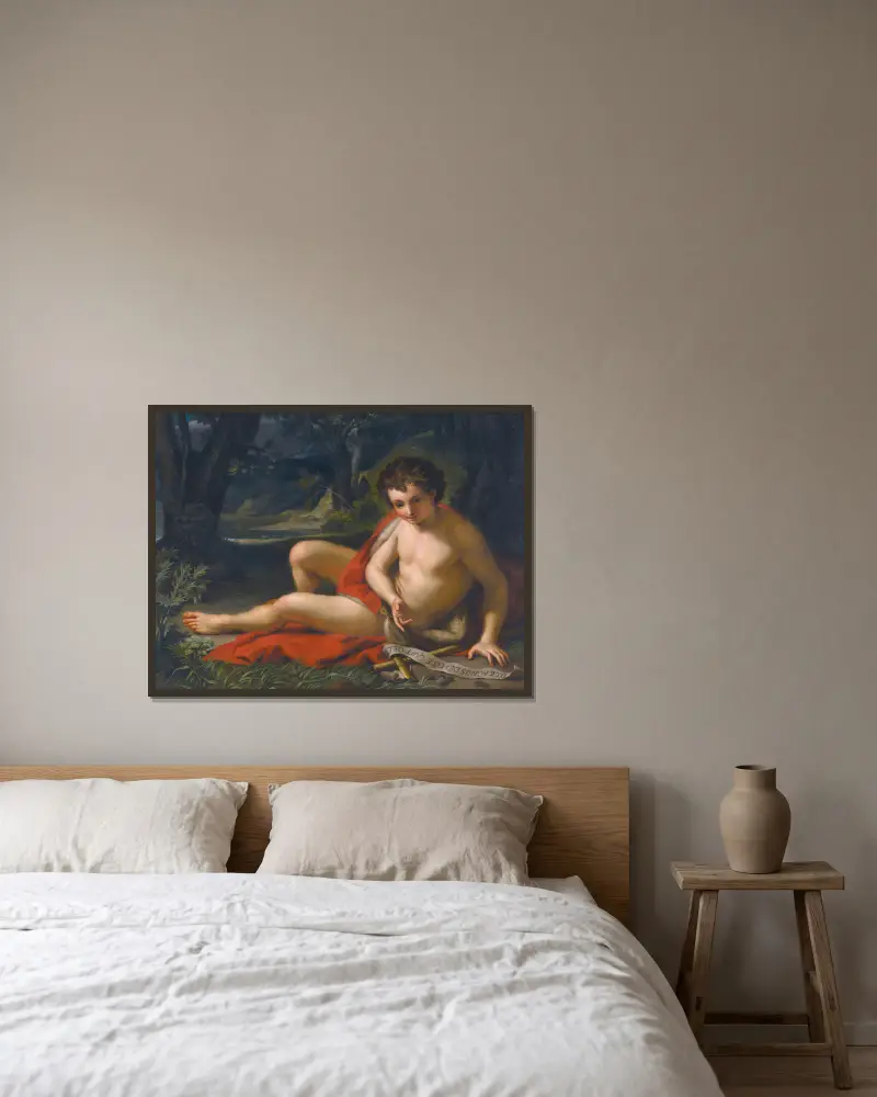 Saint John The Baptist In The Desert av Anton Raphael Mengs inramad på en vägg