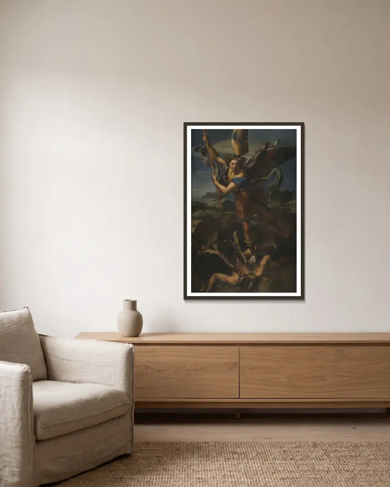 Svatý Michael poráží Satana, Raphael v rámu na stěně