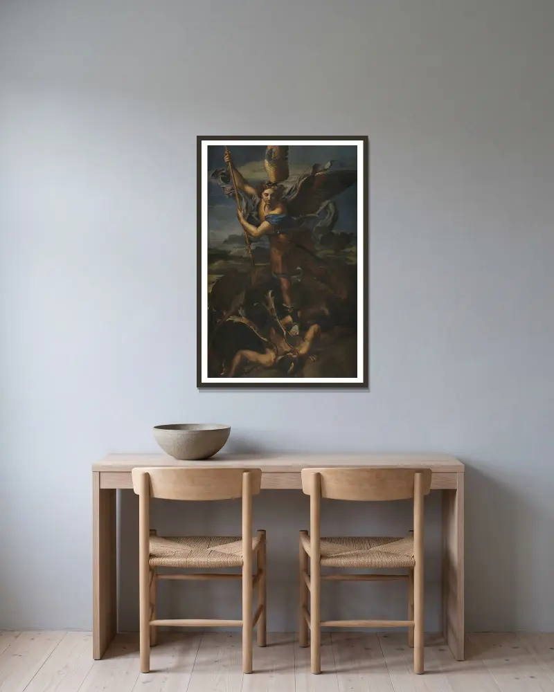 Svatý Michael poráží Satana, Raphael v rámu na stěně