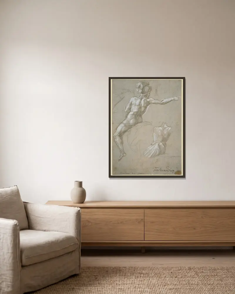 Studie eines Kriegers zu Pferd von Raphael gerahmt an einer Wand