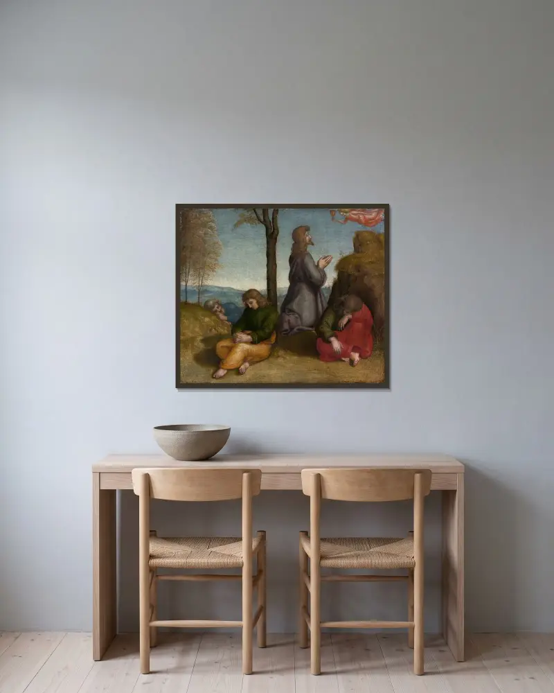 Christus am Ölberg von Raphael gerahmt an einer Wand