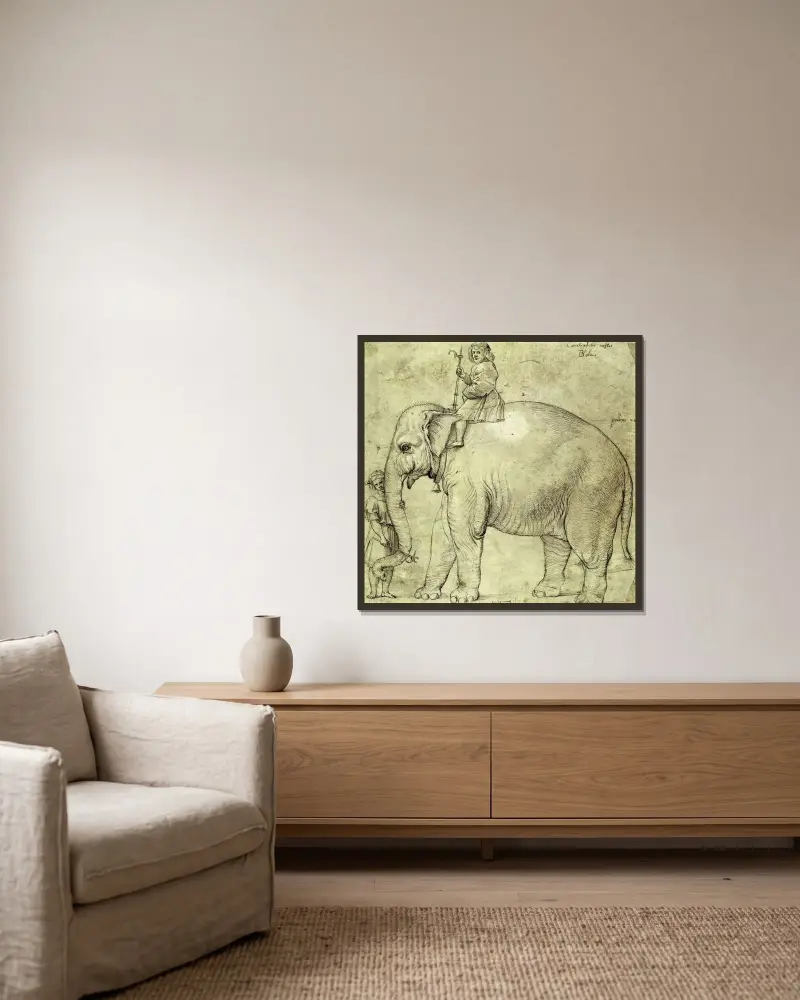 The Elephant Hanno av Raphael inramad på en vägg