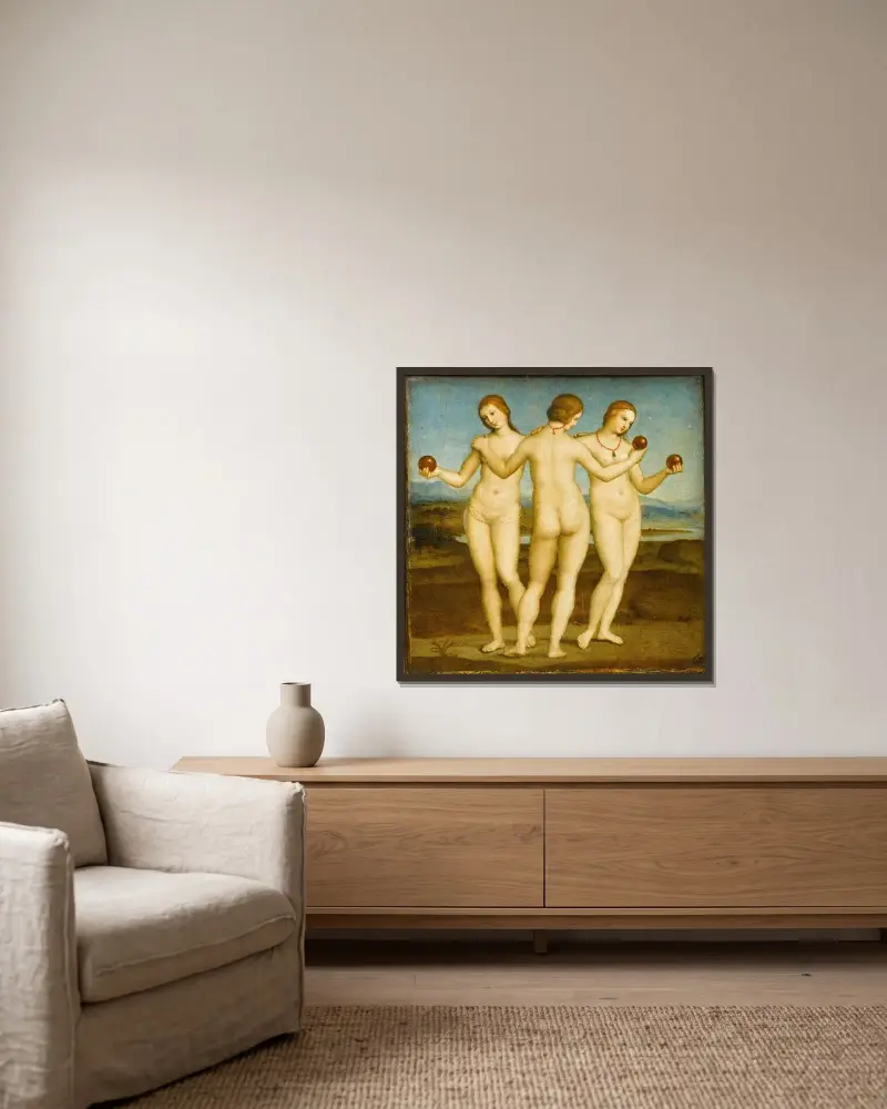 The Three Graces av Raphael inramad på en vägg