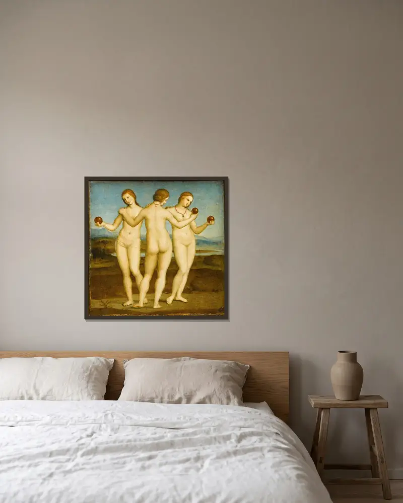The Three Graces av Raphael inramad på en vägg