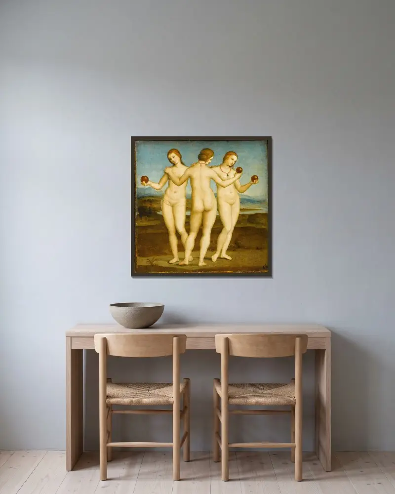 The Three Graces av Raphael inramad på en vägg