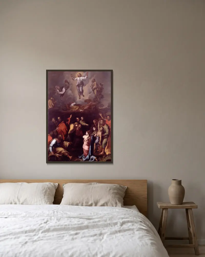 The Transfiguration av Raphael inramad på en vägg