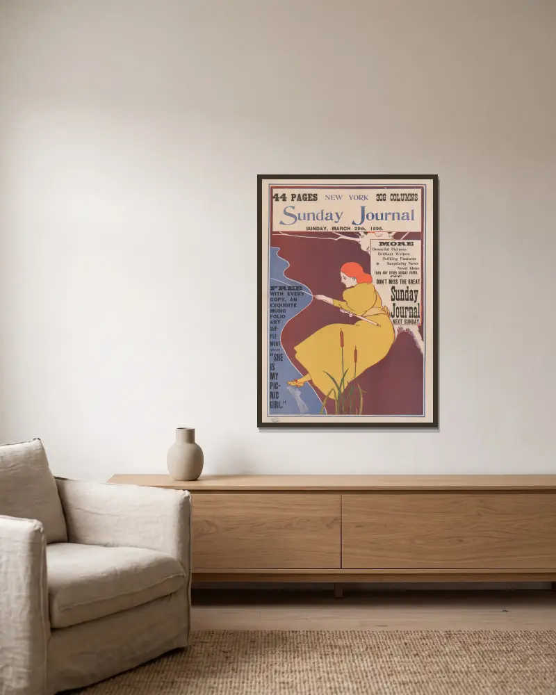 New York Sunday Journal, Sonntag, 29. März 1896 von George Reiter Brill gerahmt an einer Wand