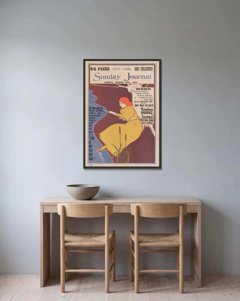 New York Sunday Journal, Sonntag, 29. März 1896 von George Reiter Brill gerahmt an einer Wand