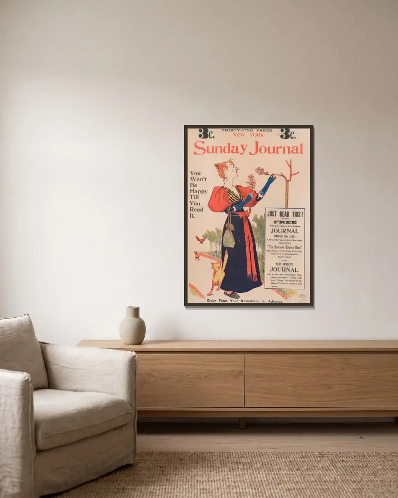 New York Sunday Journal. Du blir inte glad förrän du läst den. av George Reiter Brill inramad på en vägg