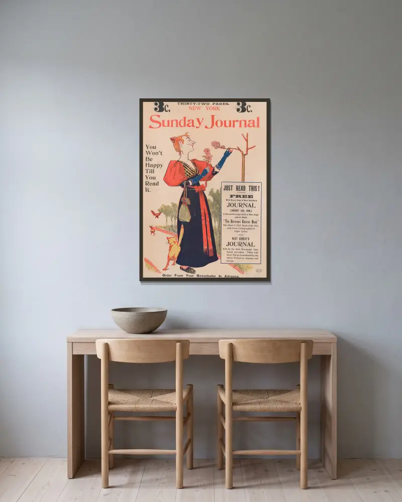 New York Sunday Journal. Du blir inte glad förrän du läst den. av George Reiter Brill inramad på en vägg