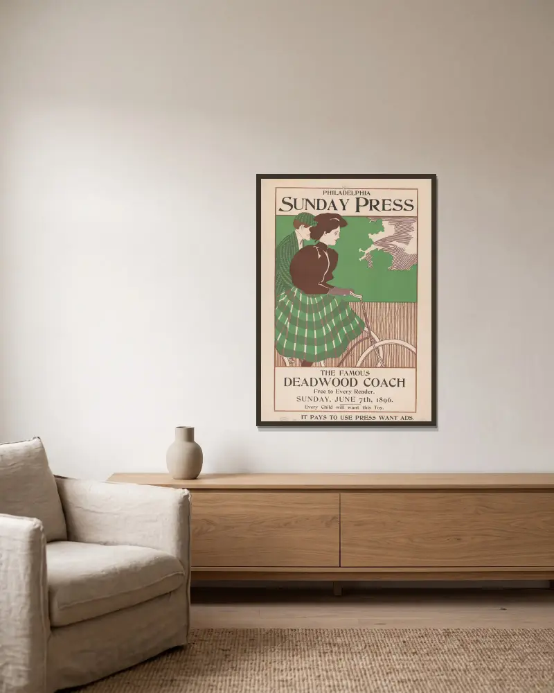 The famous deadwood coach free to every reader. Sunday, June 7th, 1896. av George Reiter Brill inramad på en vägg