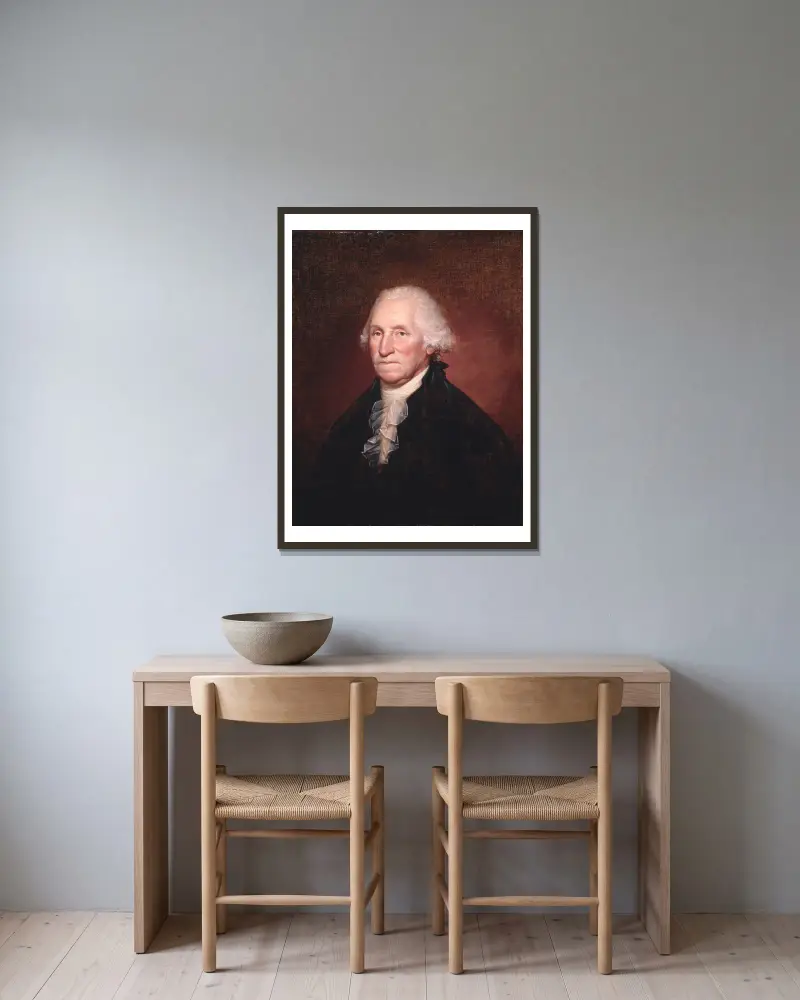 George Washington (Das Gadsden-Morris-Clarke-Porträt), 1795 von Rembrandt Peale gerahmt an einer Wand