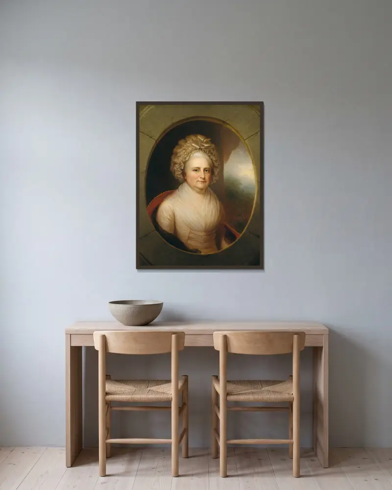 Martha Washington av Rembrandt Peale inramad på en vägg