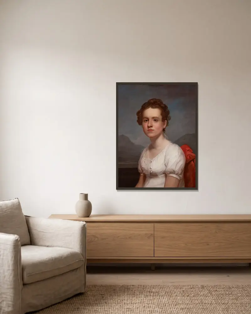 Porträtt av Helen Miller (Mrs. Charles G. McLean) av Rembrandt Peale inramad på en vägg