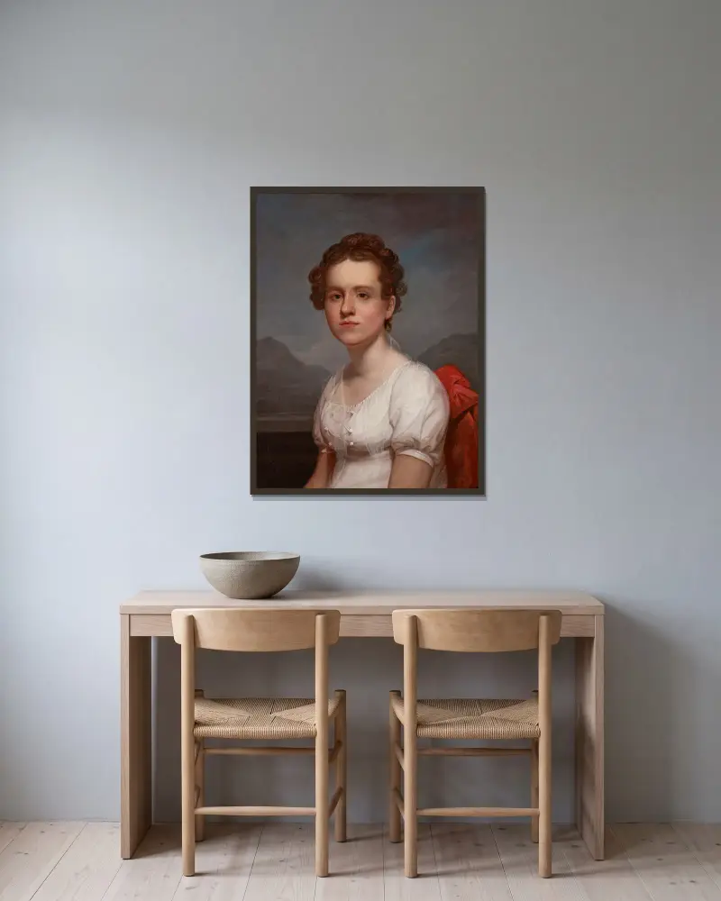 Porträtt av Helen Miller (Mrs. Charles G. McLean) av Rembrandt Peale inramad på en vägg