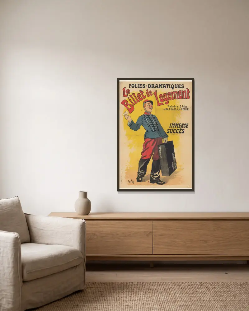 Folies-Dramatiques. Le Billet de logement von René Péan gerahmt an einer Wand