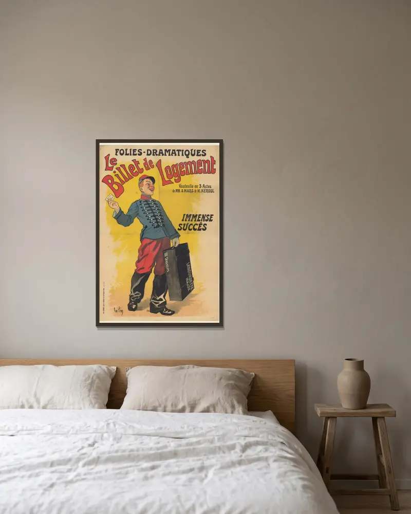 Folies-Dramatiques. Le Billet de logement von René Péan gerahmt an einer Wand