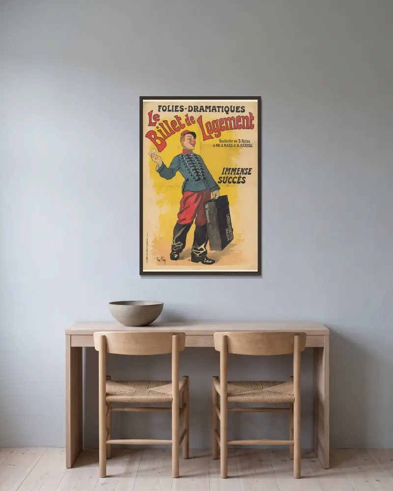 Folies-Dramatiques. Le Billet de logement von René Péan gerahmt an einer Wand
