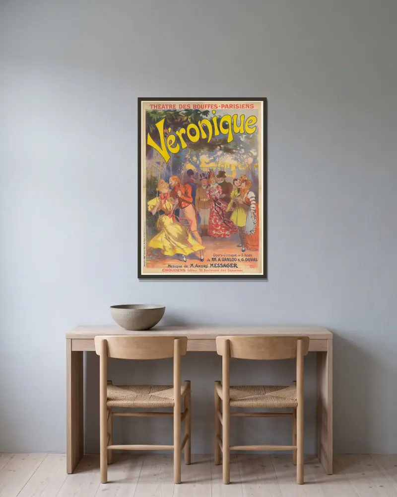 Théâtre des Bouffes-Parisiens. Véronique, opéra-comique in drei Akten von A. Vanloo und G. Duval von René Péan gerahmt an einer Wand