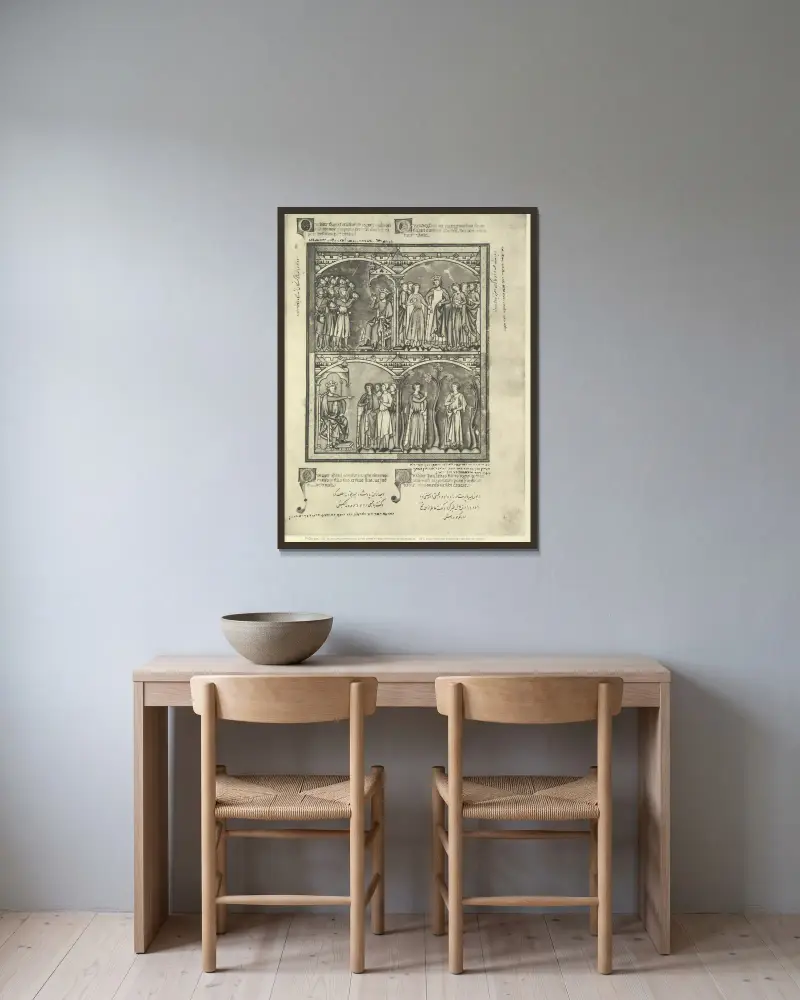 Alttestamentliche Illustrationen aus der Mitte des 13. Jahrhunderts, Taf. 59 von Montague Rhodes James gerahmt an einer Wand