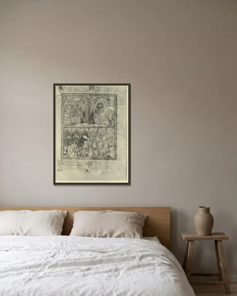 Gammaltestamentliga illustrationer från mitten av 1200-talet, plansch 7 av Montague Rhodes James inramad på en vägg