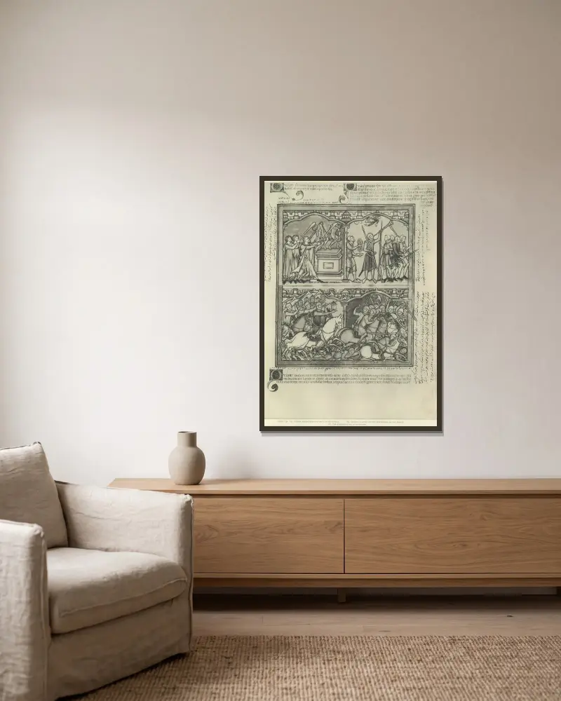 Gammaltestamentliga illustrationer från mitten av 1200-talet, plansch 25 av Montague Rhodes James inramad på en vägg
